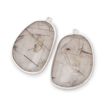 35x25mm .925 Silver Bezel Rutilated Quartz Faceted Freeform Set of 2 Pendants (ONLINE ORDER ONLY)