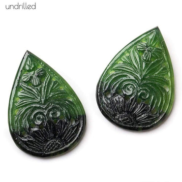 35x25x5mm Serpentine Gem Quality Hand Carved Pear Focal Set of 2 (ONLINE ORDER ONLY)
