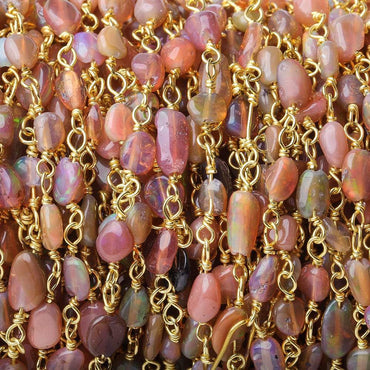 3.5x3-4.5x3mm Ethiopian Opal plain nugget Vermeil Chain by the foot (ONLINE ORDER ONLY)