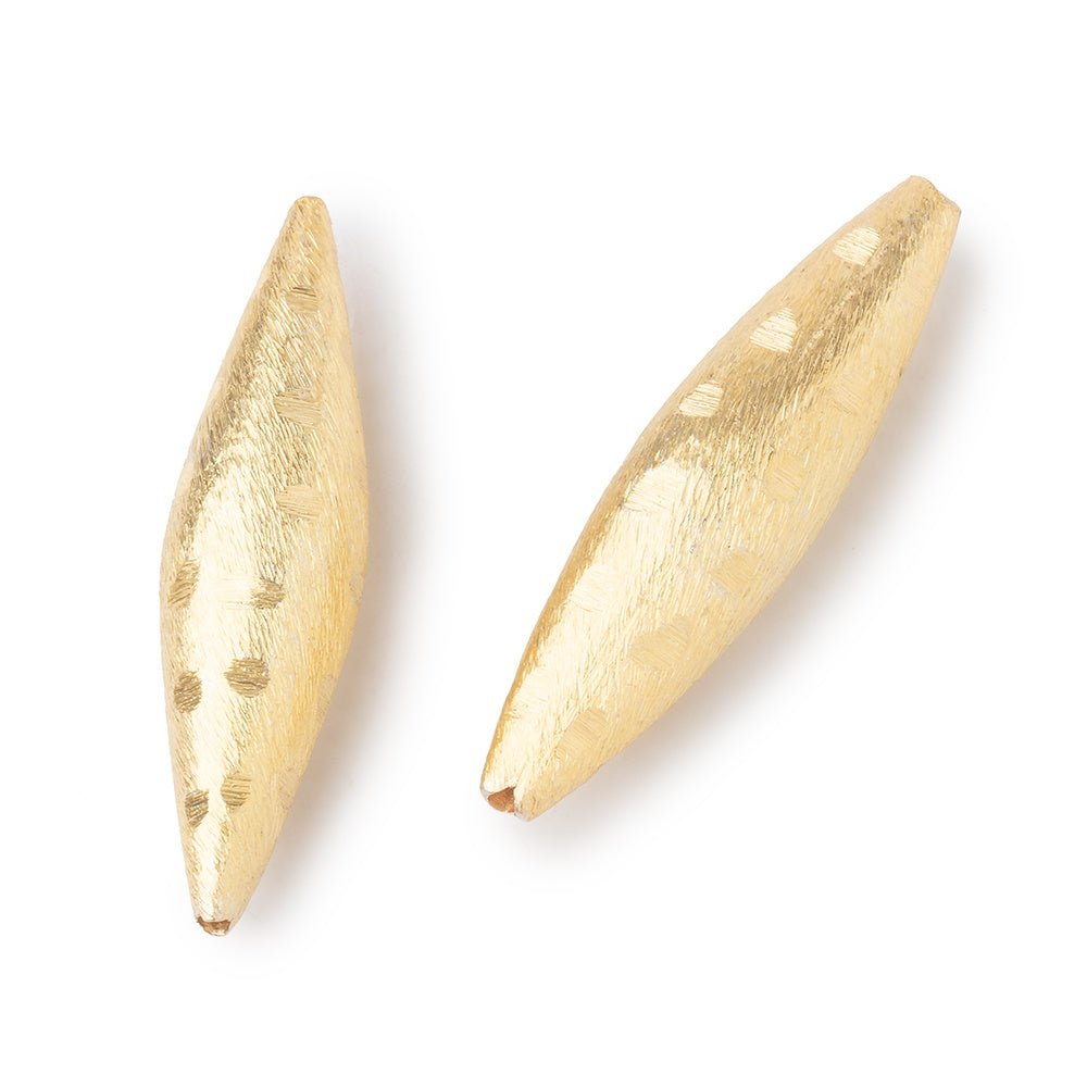 35x9mm 22kt Gold Plated Copper Brushed Patterned Marquise Set of 2 Beads (ONLINE ORDER ONLY)