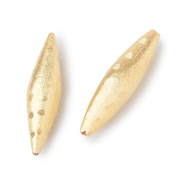 35x9mm 22kt Gold Plated Copper Brushed Patterned Marquise Set of 2 Beads (ONLINE ORDER ONLY)