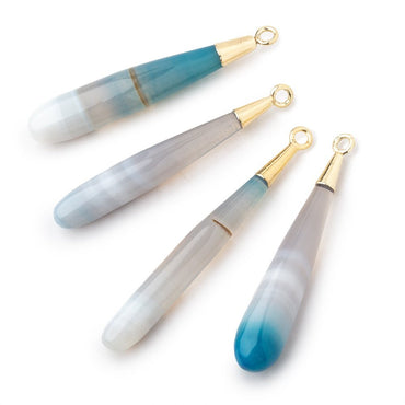 36-39mm Gold Leafed Teal Banded Agate tear drop Pendant 1 focal (ONLINE ORDER ONLY)