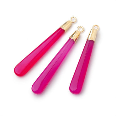 36-40mm Gold Leafed Hot Pink Chalcedony Pear Pendant 1 focal piece (ONLINE ORDER ONLY)