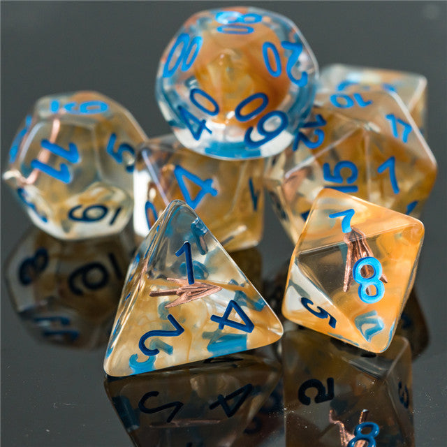 Ranger (Arrow) Clear Dice Blue w/ Golden Arrow 7-Dice Set Rpg (Online Only)