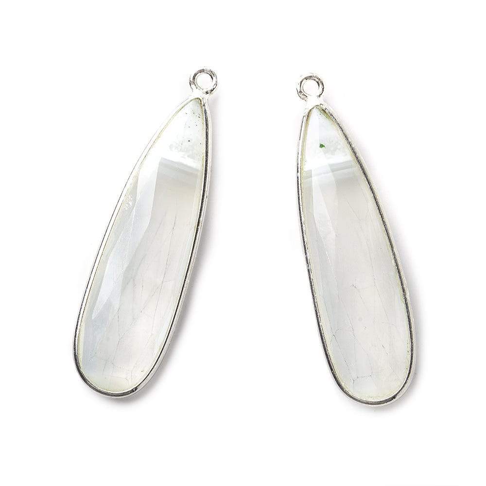 36x11mm Sterling Silver .925 Bezeled Banded White Agate Pear Set of 2 pendants (ONLINE ORDER ONLY)