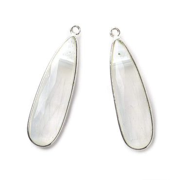 36x11mm Sterling Silver .925 Bezeled Banded White Agate Pear Set of 2 pendants (ONLINE ORDER ONLY)