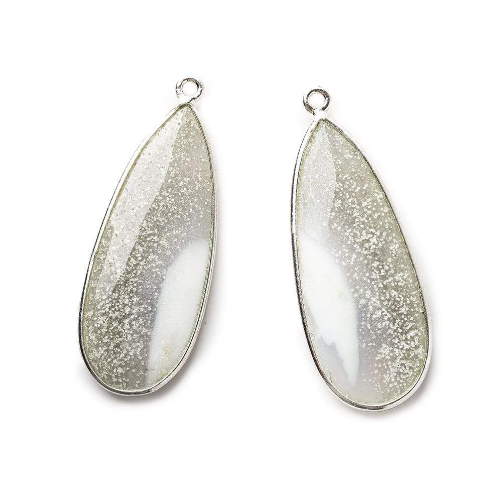 36x15mm Sterling Silver .925 Bezeled Beige White Agate Pear Set of 2 pendants (ONLINE ORDER ONLY)