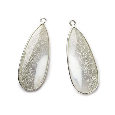 36x15mm Sterling Silver .925 Bezeled Beige White Agate Pear Set of 2 pendants (ONLINE ORDER ONLY)