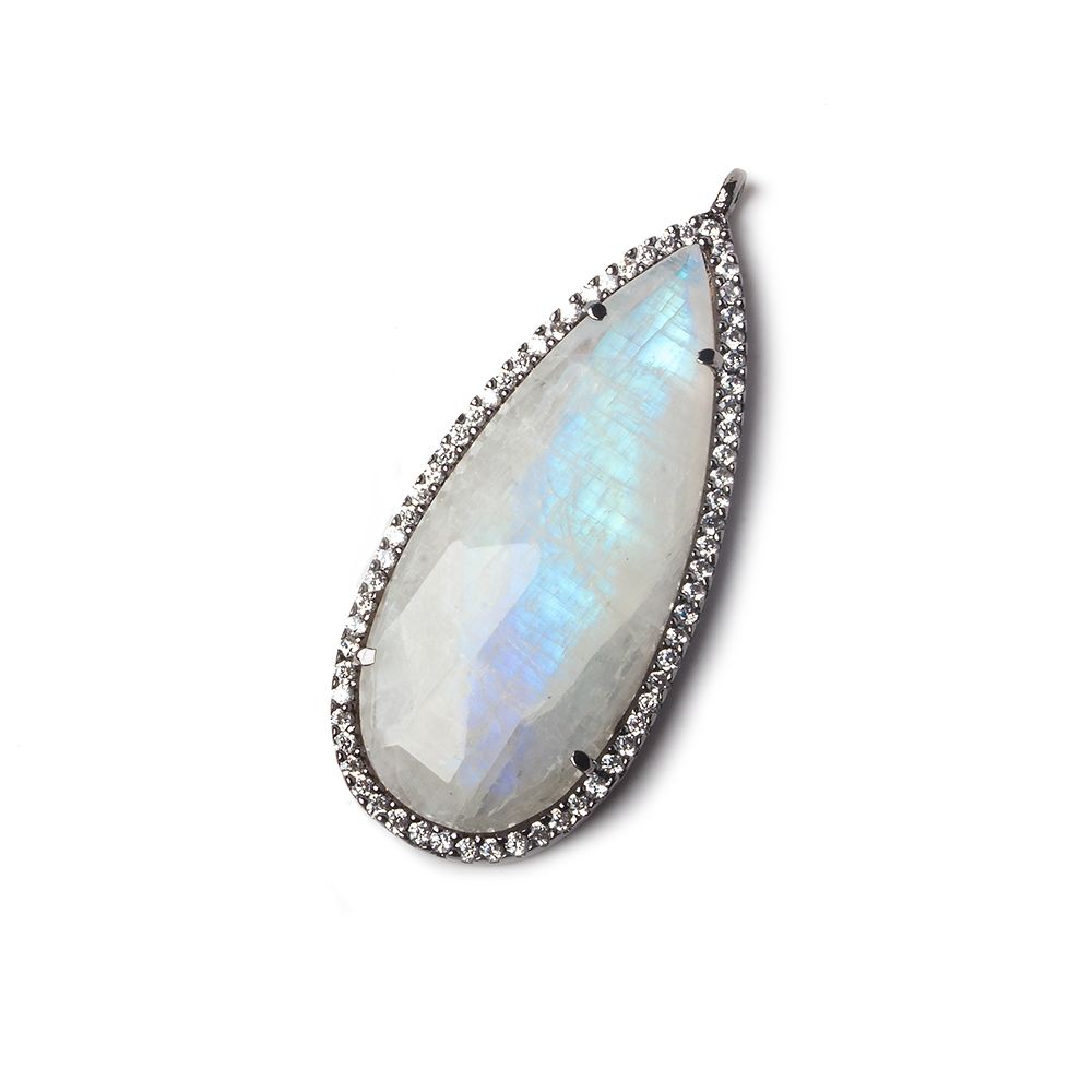 36x17mm Black Gold Bezeled White CZ and Rainbow Moonstone Pear Pendant 1 piece (ONLINE ORDER ONLY)