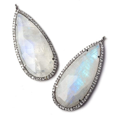 36x17mm Black Gold Bezeled White CZ and Rainbow Moonstone Pear Pendant 1 piece (ONLINE ORDER ONLY)