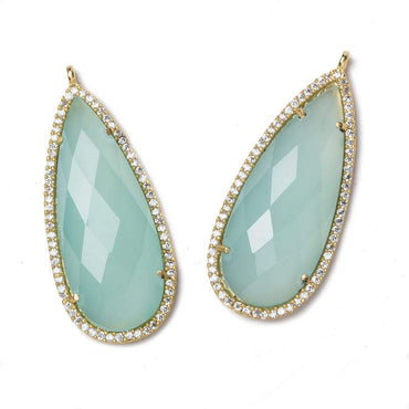 36x17mm Vermeil Bezel CZ and Aqua Chalcedony Pear Pendant 1 focal bead (ONLINE ORDER ONLY)