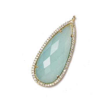 36x17mm Vermeil Bezel CZ and Aqua Chalcedony Pear Pendant 1 focal bead (ONLINE ORDER ONLY)