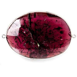 36x21mm Rhodolite Garnet Oval Sterling Silver Bezel Connector 1 piece (ONLINE ORDER ONLY)