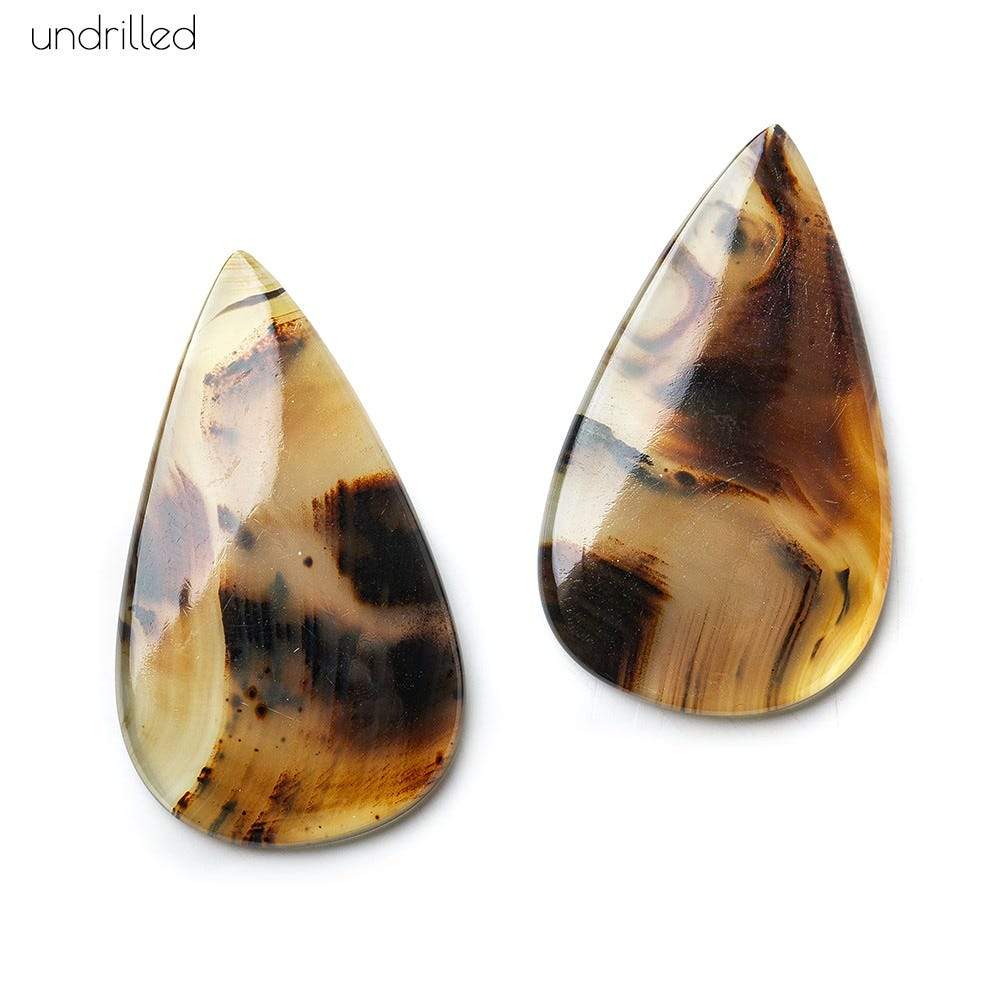 36x21x3mm Cream & Brown Agate Plain Pear Gem Quality Focal Set of 2 (ONLINE ORDER ONLY)