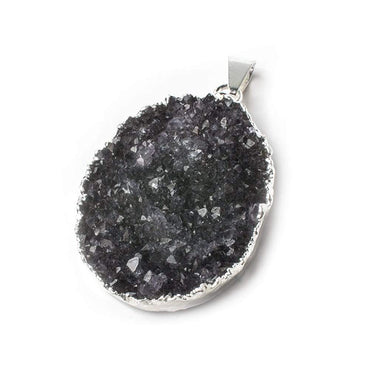 36x26x5mm Silver Leafed Amethyst Crystals Focal Bead with Bail (ONLINE ORDER ONLY)