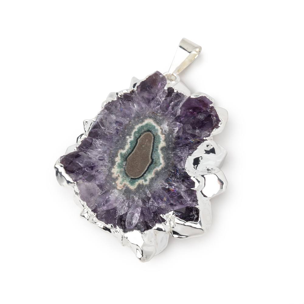 36x32mm Silver Leafed Amethyst Solar Quartz Slice Pendant 1 focal piece (ONLINE ORDER ONLY)