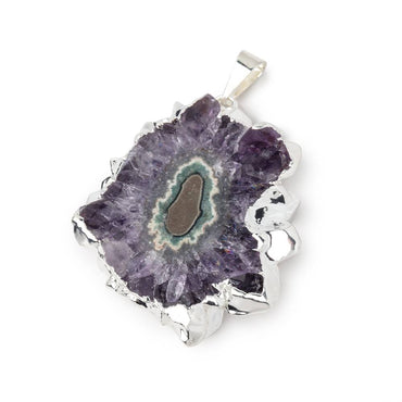 36x32mm Silver Leafed Amethyst Solar Quartz Slice Pendant 1 focal piece (ONLINE ORDER ONLY)