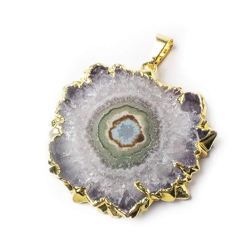 36x32x4mm Gold Leaf Amethyst Solar Quartz Stalactite Crystal Focal Bead 1 pc (ONLINE ORDER ONLY)