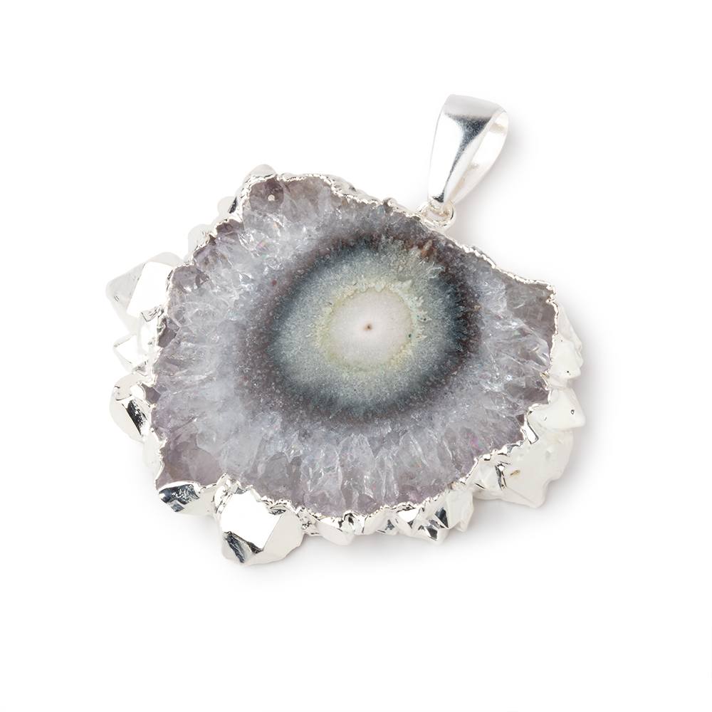 36x47mm Silver Leafed Amethyst Solar Quartz Slice Pendant 1 focal piece (ONLINE ORDER ONLY)