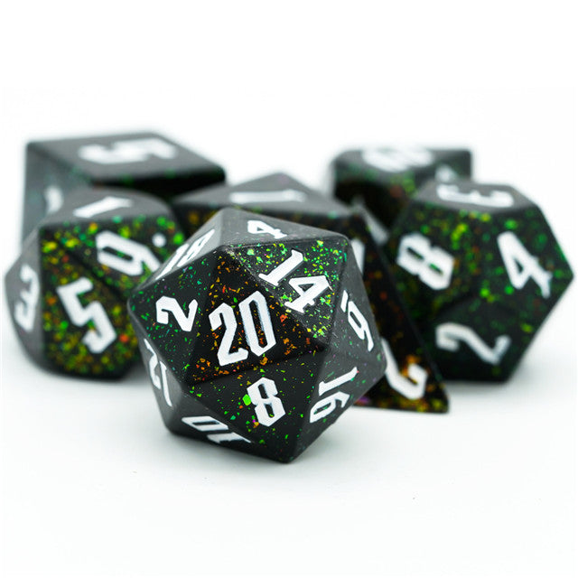 80's Monster Glitter DND Dice (Black,Green,Orange) 7-Dice Dungeons and Dragons Dice (Online Only)