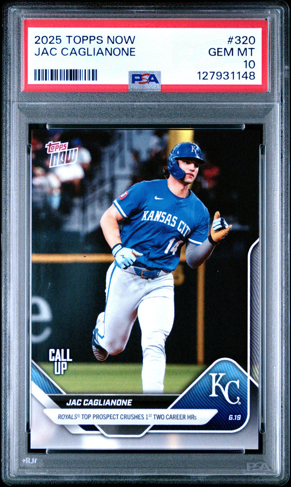 Graded 2025 Topps Now Jac Caglianone #320 Rookie RC Baseball Card PSA 10 Gem Mint (ONLINE ORDER ONLY)