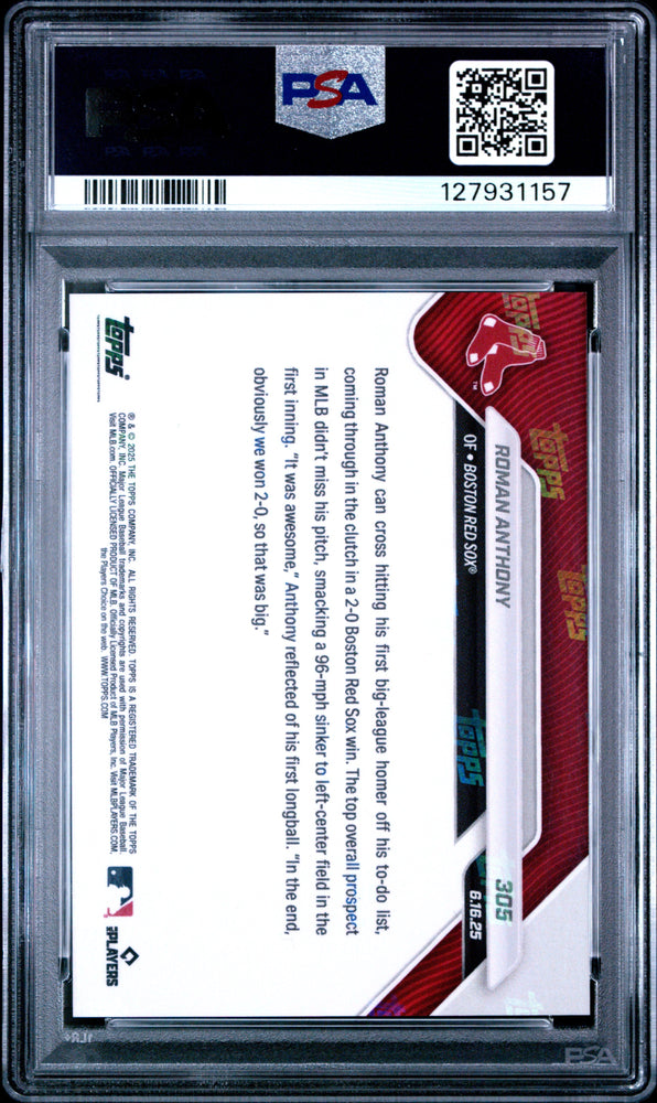 Graded 2025 Topps Now Roman Anthony #305 Rookie RC Baseball Card PSA 10 Gem Mint (ONLINE ORDER ONLY)