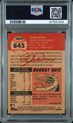 Graded 2025 Topps Living Dylan Crews #845 Rookie RC Baseball Card PSA 9 Mint (ONLINE ORDER ONLY)