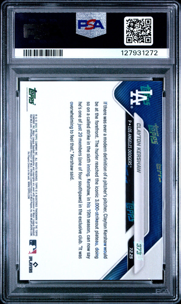 Graded 2025 Topps Now Clayton Kershaw #373 Baseball Card PSA 10 Gem Mint (ONLINE ORDER ONLY)