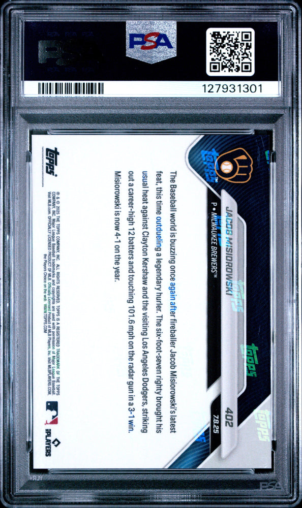 Graded 2025 Topps Now Jacob Misiorowski #402 Rookie RC Baseball Card PSA 10 Gem Mint (ONLINE ORDER ONLY)