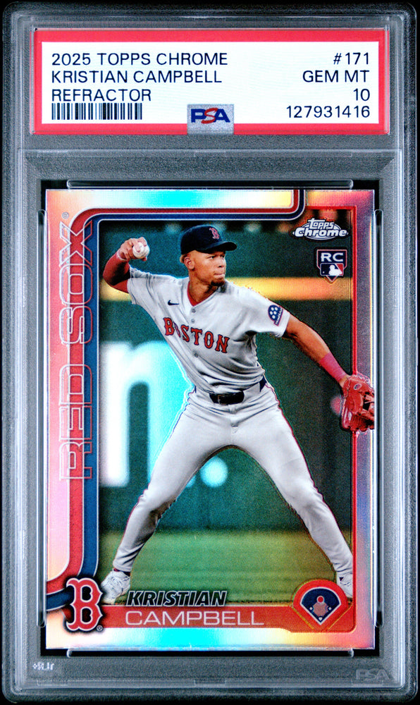 Graded 2025 Topps Chrome Kristian Campbell #171 Refractor Rookie RC Baseball Card PSA 10 Gem Mint (ONLINE ORDER ONLY)