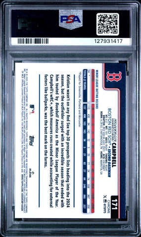 Graded 2025 Topps Chrome Kristian Campbell #171 Sepia Refractor Rookie RC Baseball Card PSA 8 Near Mint (ONLINE ORDER ONLY)