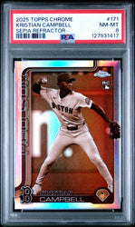 Graded 2025 Topps Chrome Kristian Campbell #171 Sepia Refractor Rookie RC Baseball Card PSA 8 Near Mint (ONLINE ORDER ONLY)