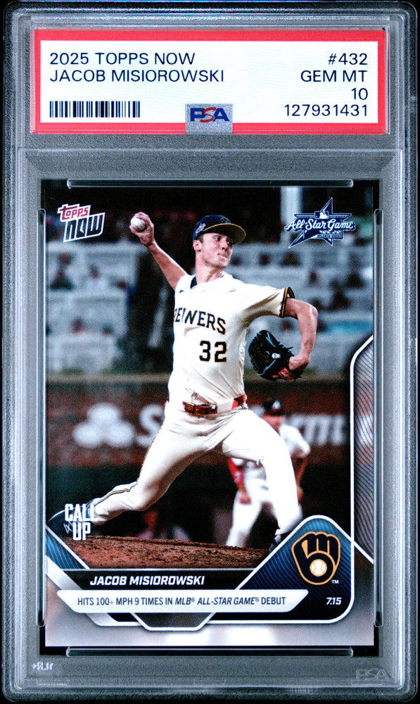 Graded 2025 Topps Now Jacob Misiorowski #432 Rookie RC Baseball Card PSA 10 Gem Mint (ONLINE ORDER ONLY)