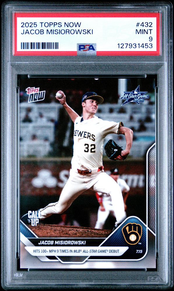 Graded 2025 Topps Now Jacob Misiorowski #432 Rookie RC Baseball Card PSA 9 Mint (ONLINE ORDER ONLY)