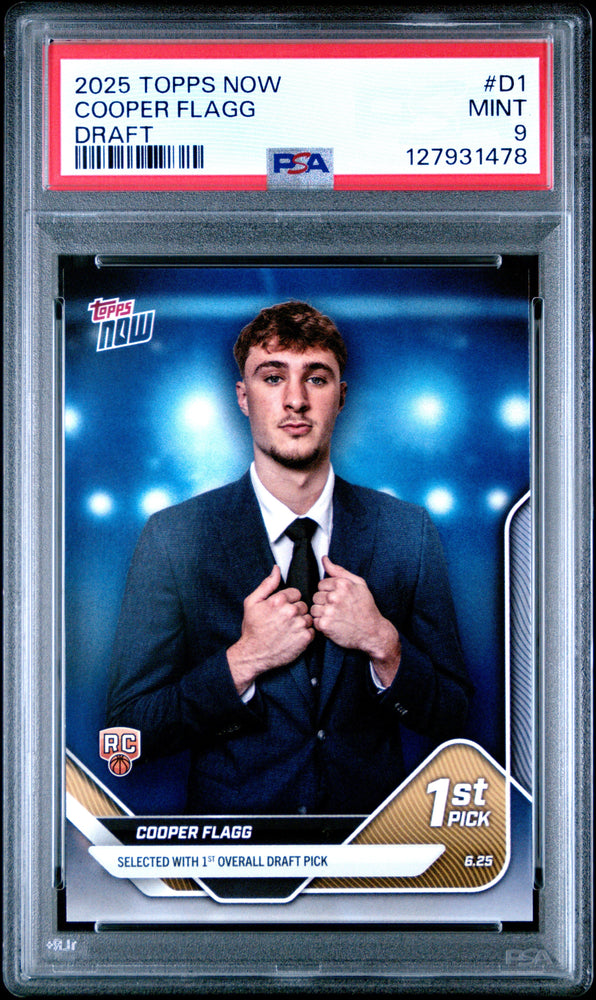 Graded 2025 Topps Now Cooper Flagg #D1 Draft Rookie RC Basketball Card PSA 9 Mint (ONLINE ORDER ONLY)