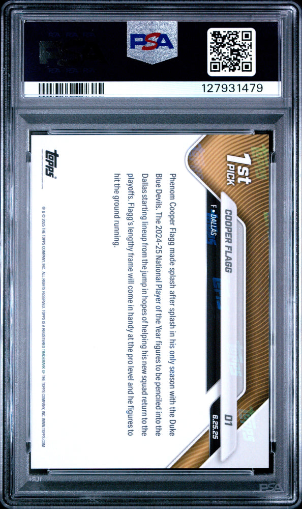 Graded 2025 Topps Now Cooper Flagg #D1 Draft Rookie RC Basketball Card PSA 8 Near Mint (ONLINE ORDER ONLY)
