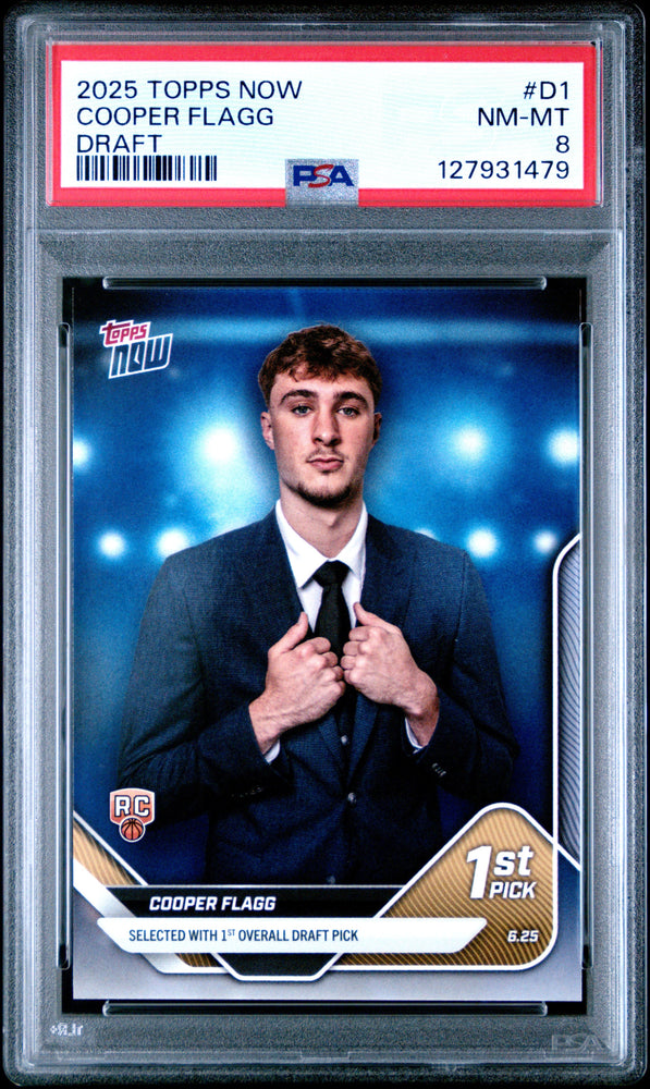 Graded 2025 Topps Now Cooper Flagg #D1 Draft Rookie RC Basketball Card PSA 8 Near Mint (ONLINE ORDER ONLY)