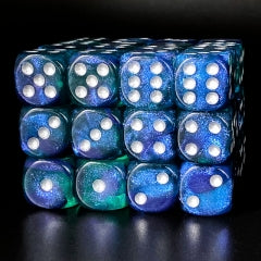 Blue & Green 16mm Glitter Pipped Dice (Online Only)