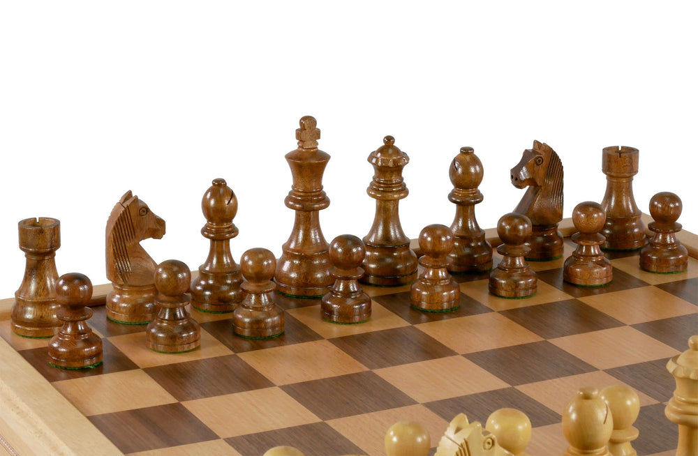 Chess Set - 3.75" Acaciawood/Boxwood pieces on Beechwood Chest (ONLINE ORDER ONLY)