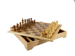 Chess Set - 3.75" Acaciawood/Boxwood pieces on Beechwood Chest (ONLINE ORDER ONLY)