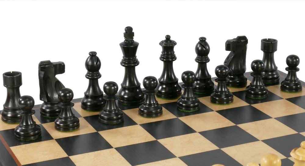 Chess Set - Black French Knight Pieces on Black and Birdseye Maple Veneer Board (ONLINE ORDER ONLY)