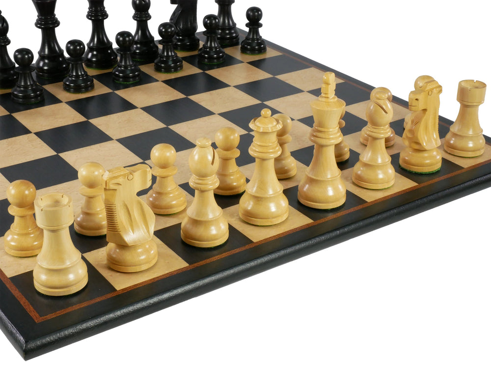 Chess Set - Black French Knight Pieces on Black and Birdseye Maple Veneer Board (ONLINE ORDER ONLY)