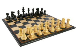 Chess Set - Black French Knight Pieces on Black and Birdseye Maple Veneer Board (ONLINE ORDER ONLY)