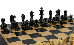 Chess Set- Black French Knight Pieces on Ebony/Birdseye Maple Veneer Chess Board (ONLINE ORDER ONLY)