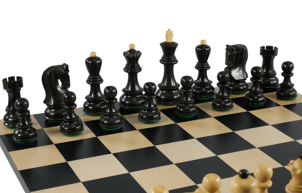 Chess Set - Black Russian Chessmen on Black Maple Basic Chess Board (ONLINE ORDER ONLY)