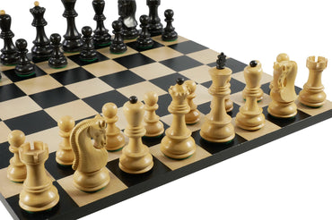 Chess Set - Black Russian Chessmen on Black Maple Basic Chess Board (ONLINE ORDER ONLY)