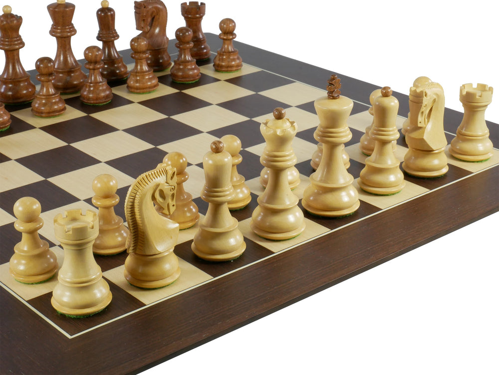 Chess Set- Kikkerwood Old Russian Opposite Tops on Walnut Sycamore Barcelona Chess Board (ONLINE ORDER ONLY)