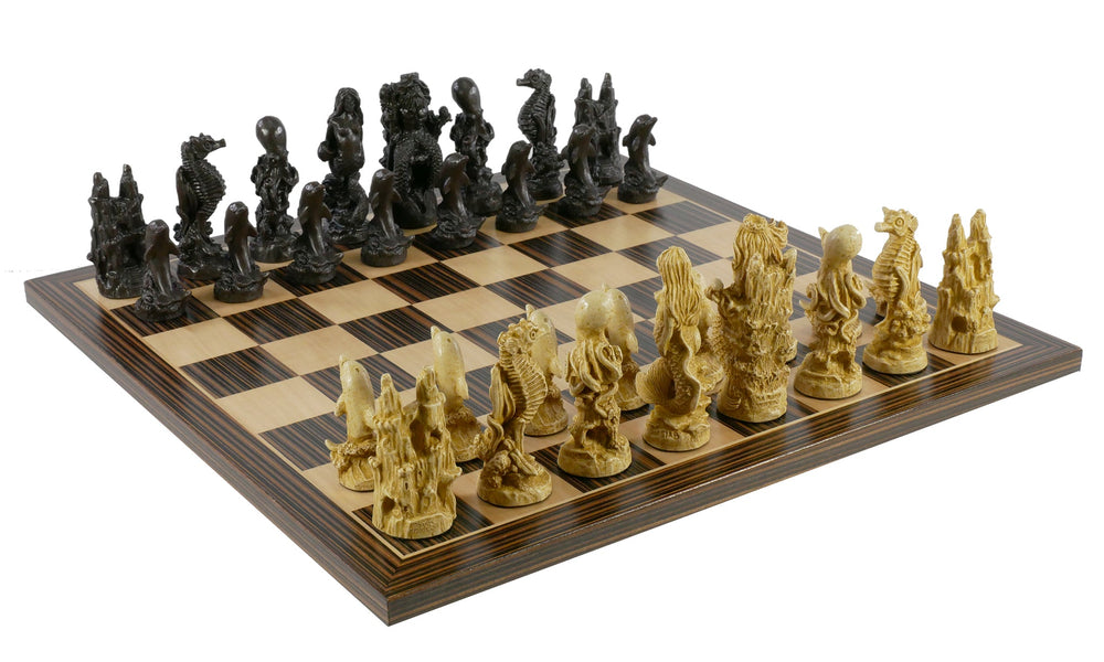 Chess Set - Sea Life Resin Chess Pieces on Ebony/Maple Veneer Chess Board (ONLINE ORDER ONLY)