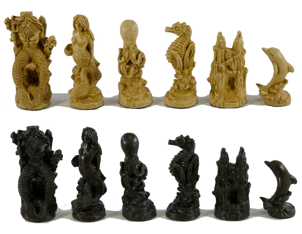 Chess Set - Sea Life Resin Chess Pieces on Faux Leather Old World Map Board (ONLINE ORDER ONLY)