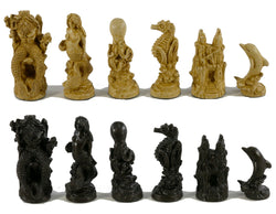 Chess Set - Sea Life Resin Chess Pieces on Faux Leather Old World Map Board (ONLINE ORDER ONLY)